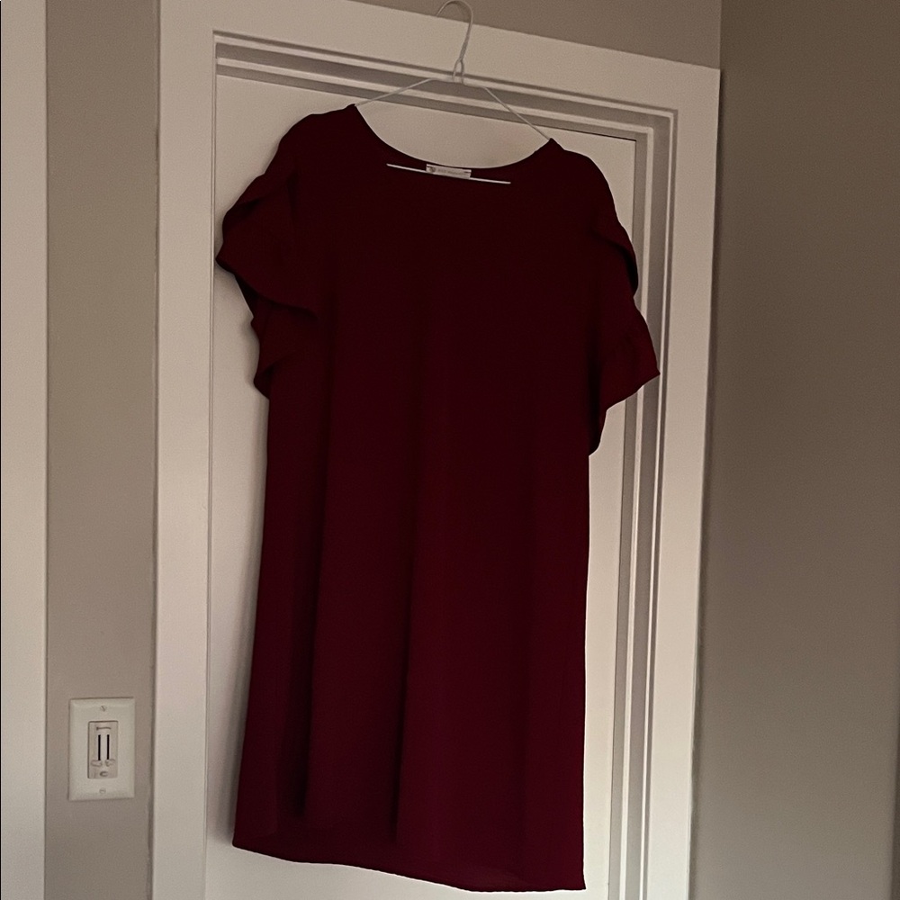 Elegant Burgundy Dress with ruffle sleeve $15 reduced!